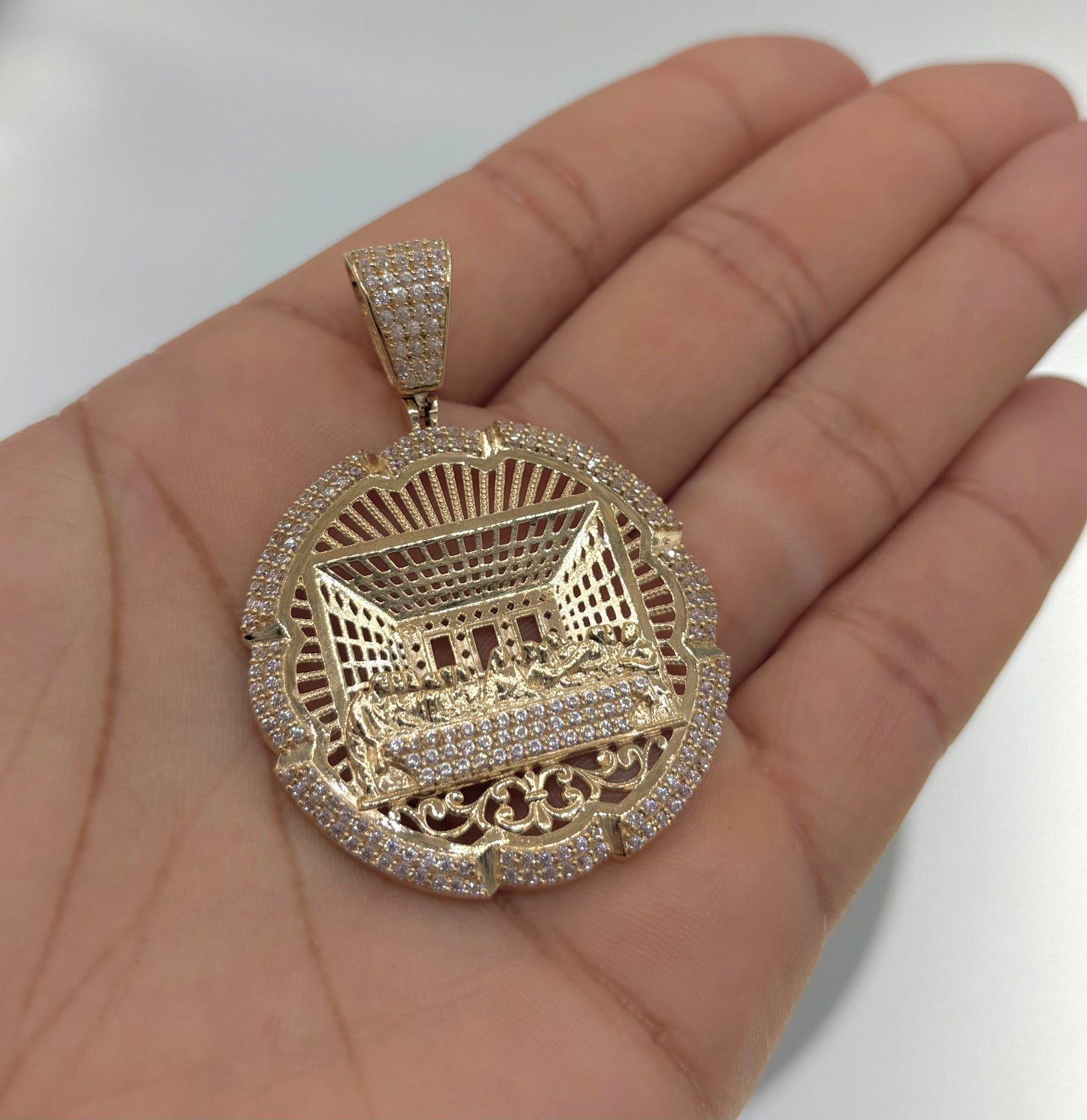 14K The Last Supper Pendant with CZ Stones