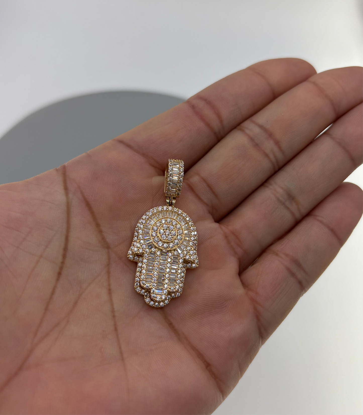 14K Hamsa Pendant with CZ Stones