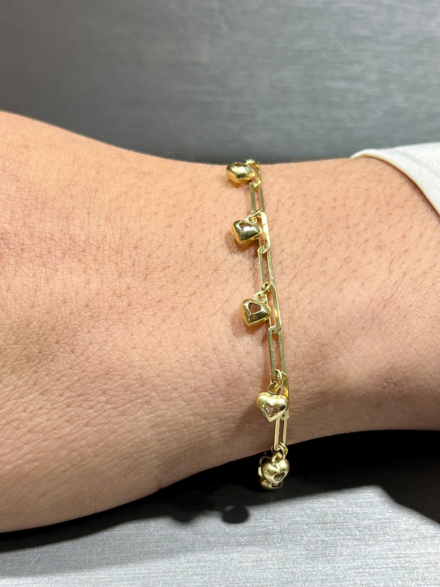 14K Paper Clip Bracelet with Charms