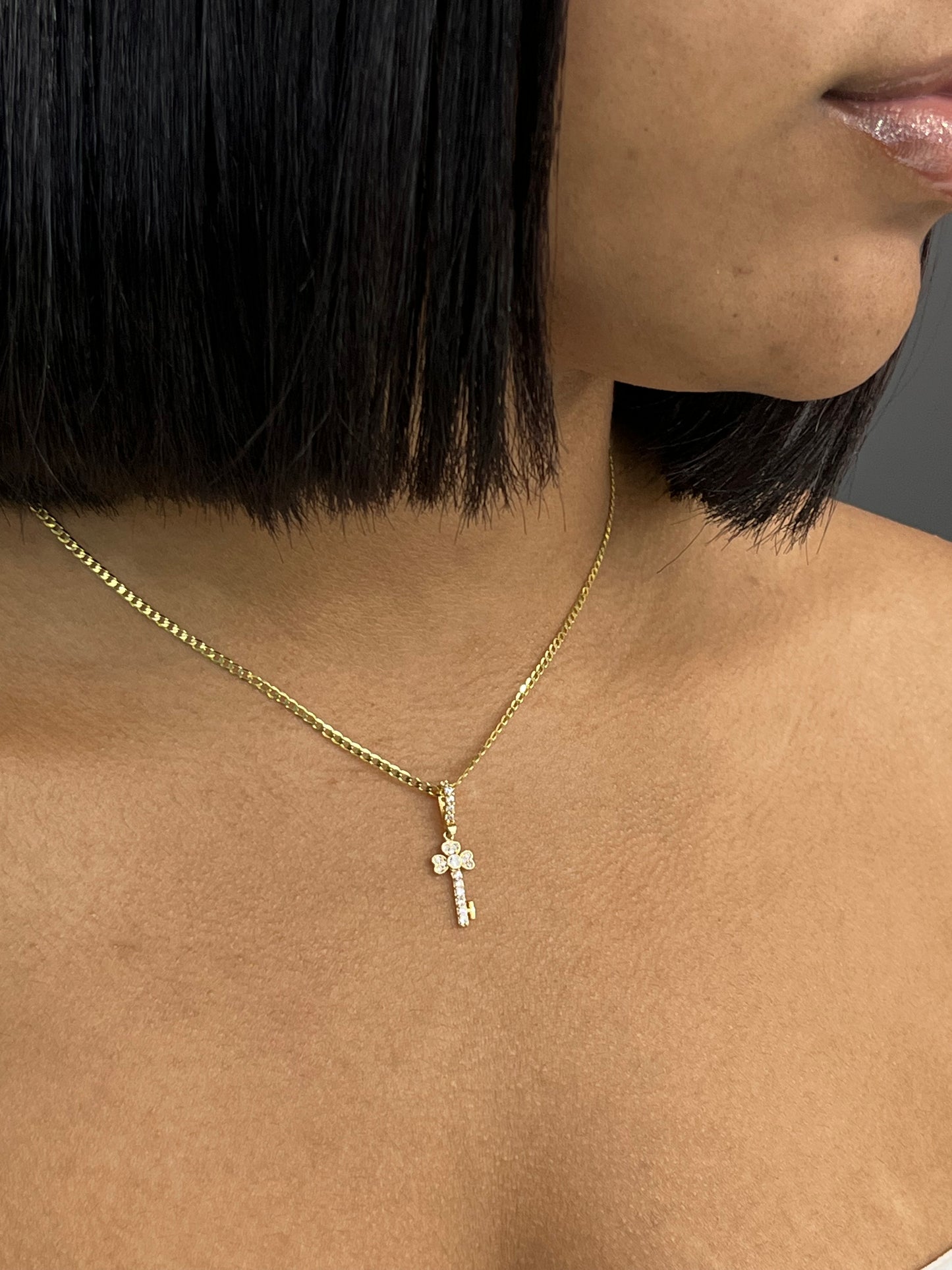14K Flat Cuban Chain with Key Pendant
