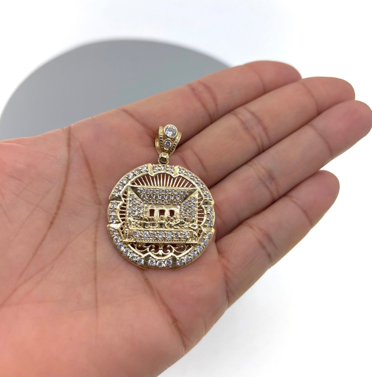 14K The Last Supper Pendant with CZ Stones