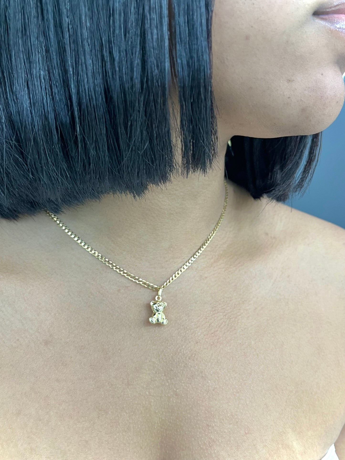 14K Cuban Chain with Teddy Bear Pendant