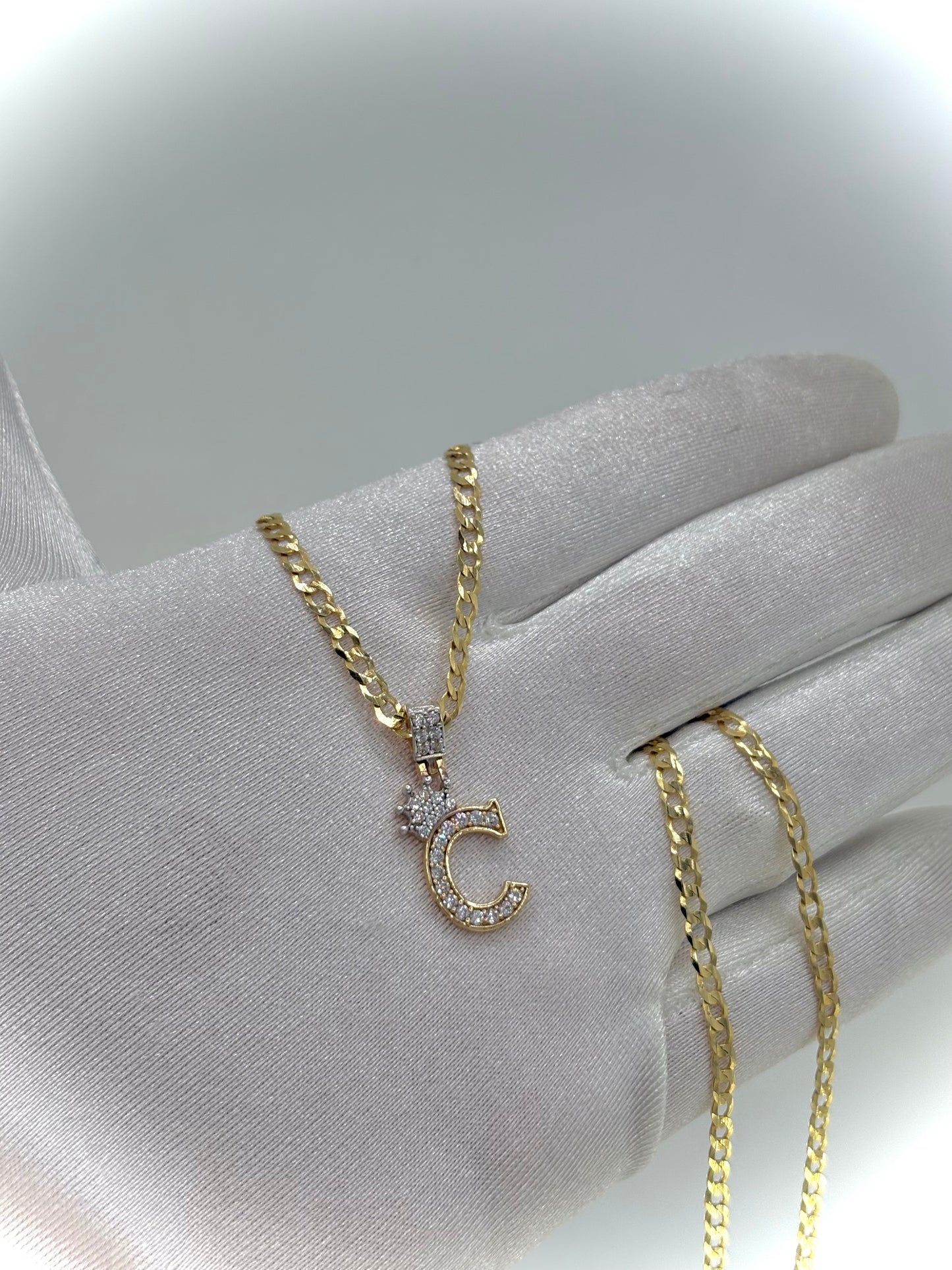 Solid Cuban Curb Chain W/ C Initial 14kt