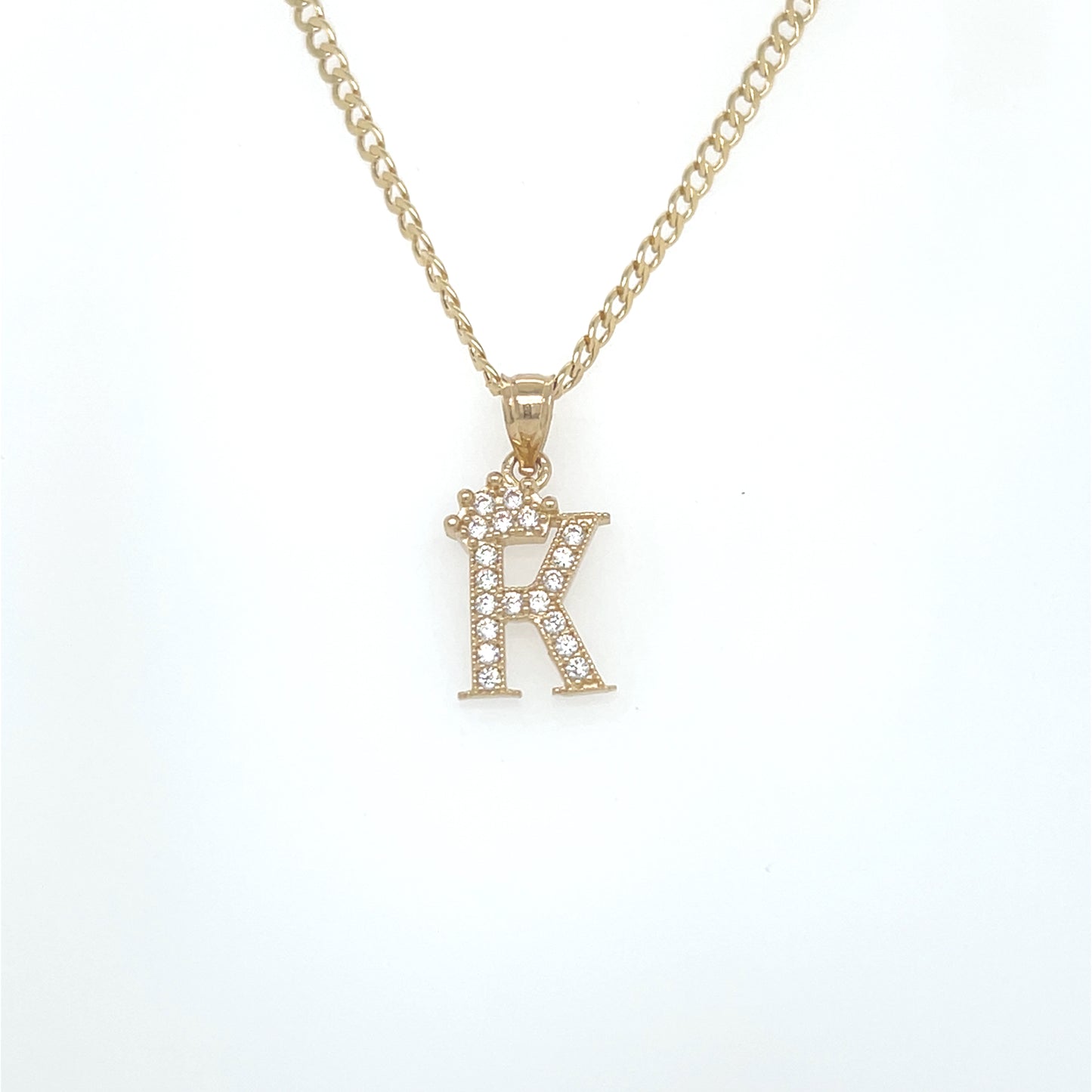 14K Initial Name Pendant With Cuba Chain Yellow Gold