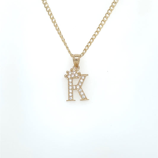 14K Initial K Name Pendant With Cuban Chain YG