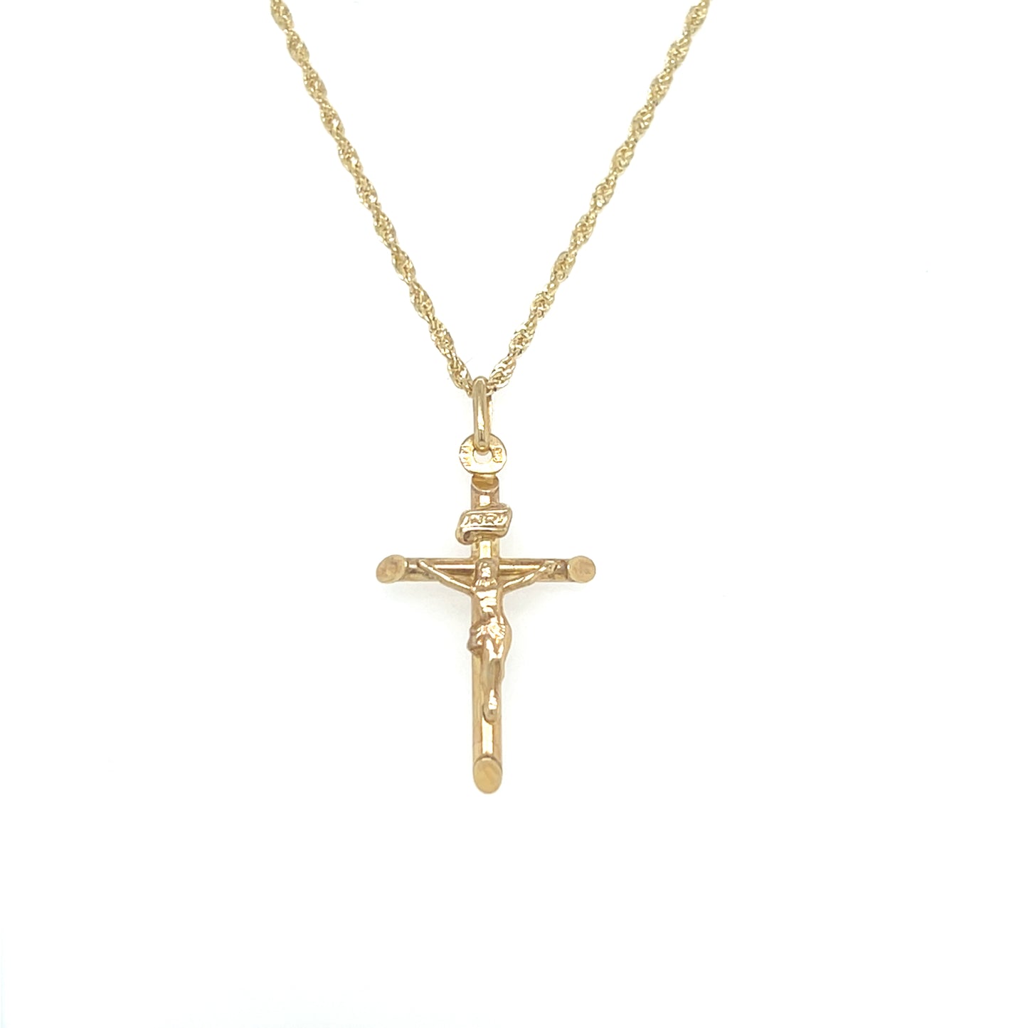 14K Cross Pendant With Rope Chain YG
