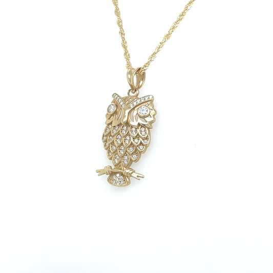 14K Búho 🦉 Pendant With Rope Chain YG