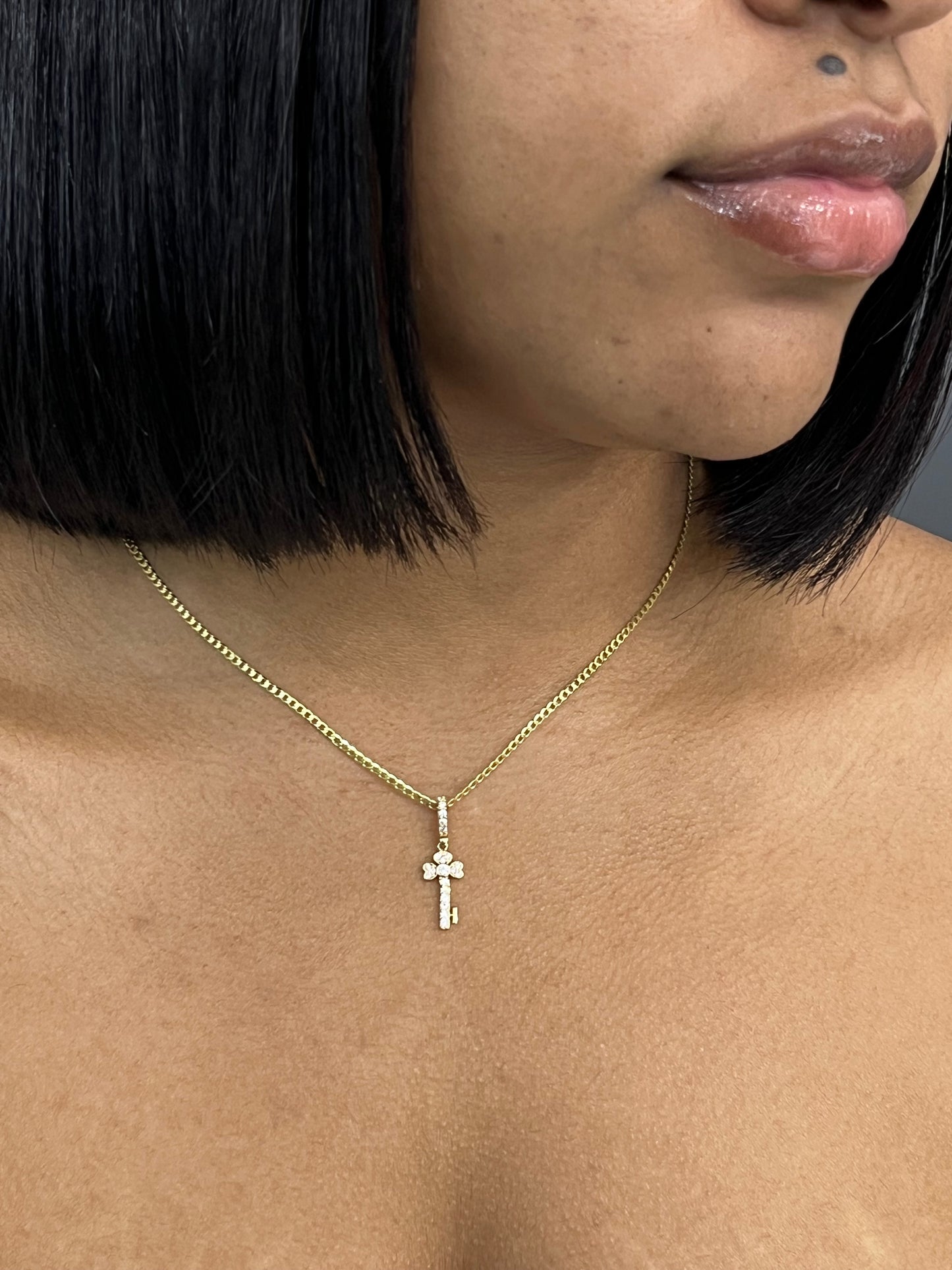 14K Flat Cuban Chain with Key Pendant