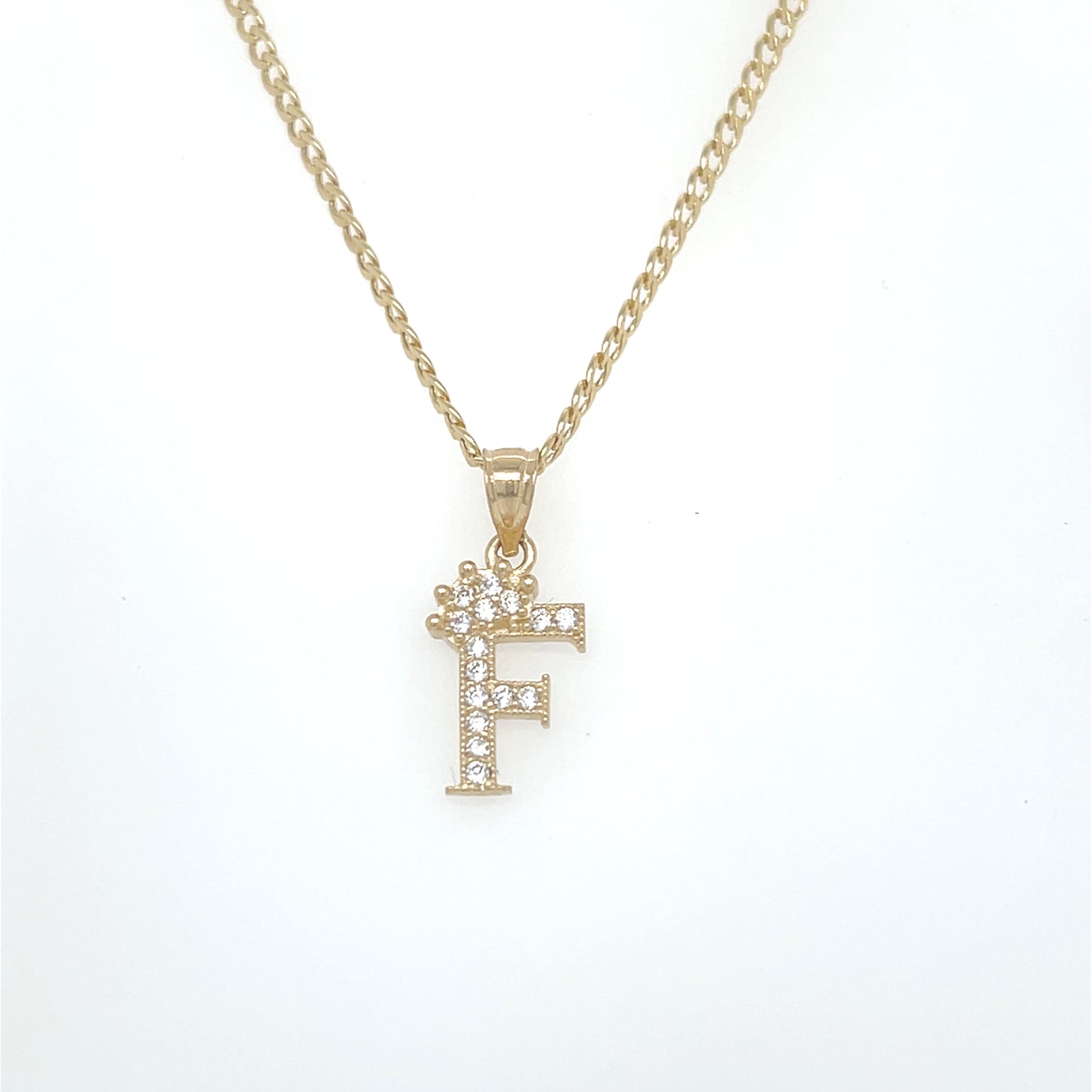 14K Initial Name Pendant With Cuba Chain Yellow Gold