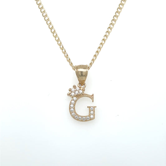 14K Initial Name Pendant With Cuba Chain Yellow Gold