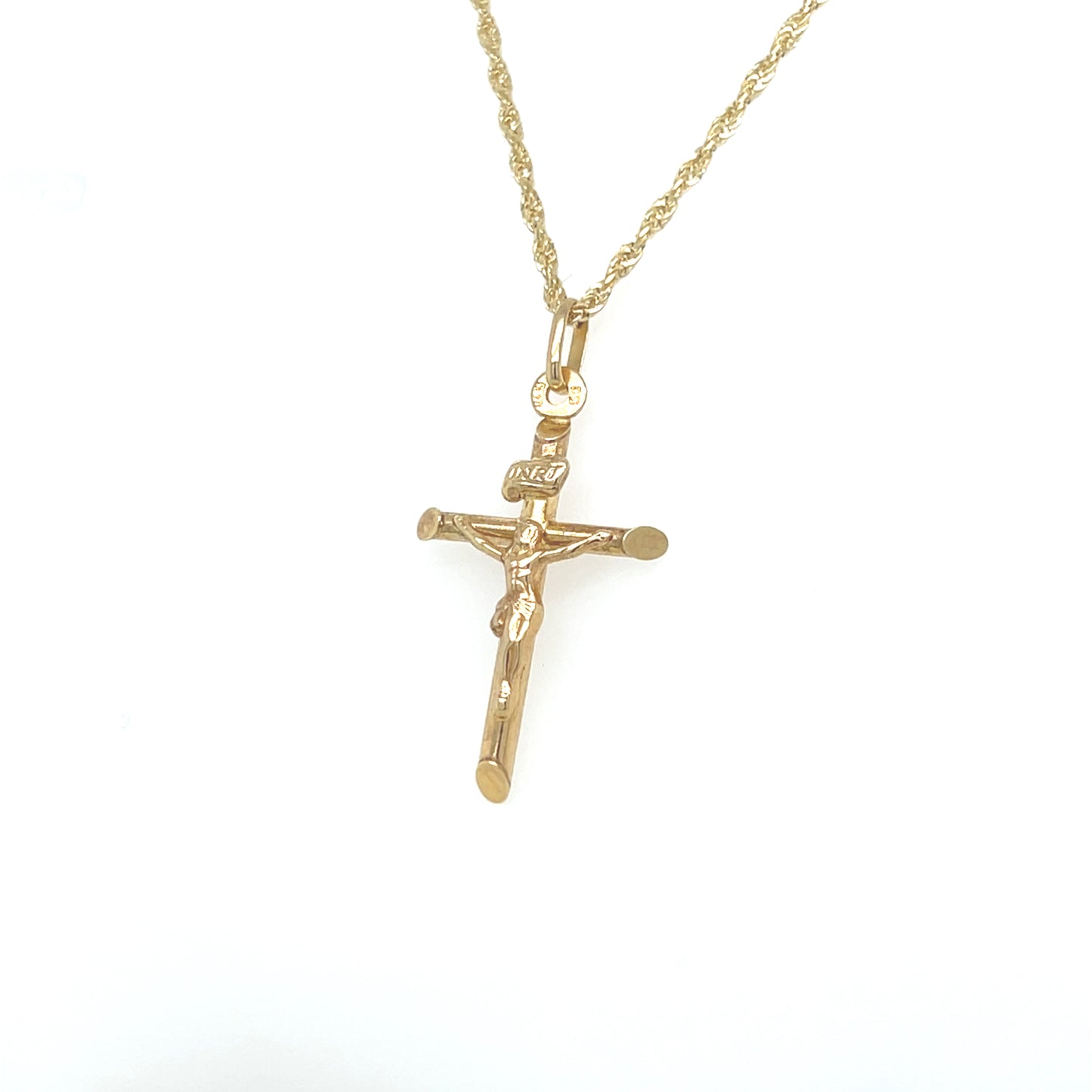 14K Cross Pendant With Rope Chain YG