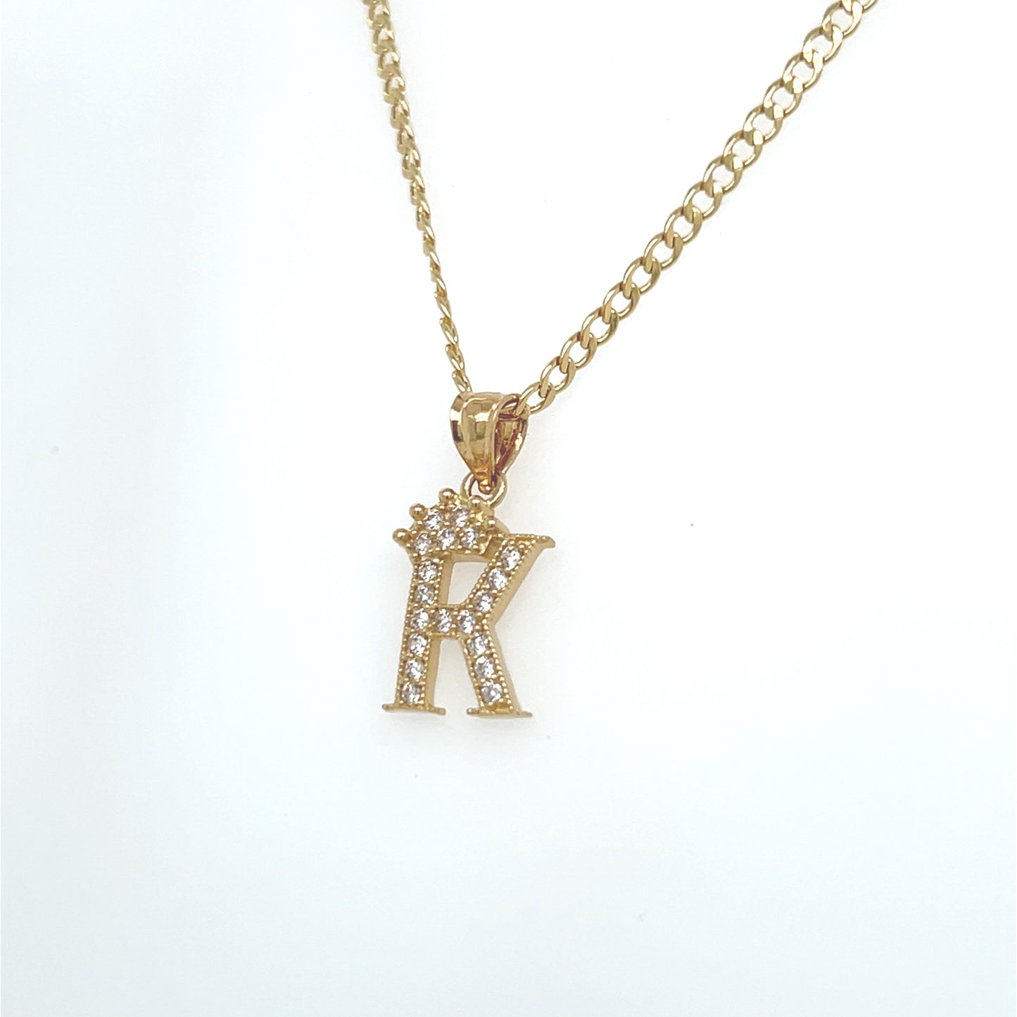 14K Initial K Name Pendant With Cuban Chain YG