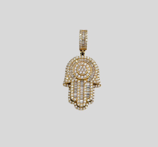 14K Hamsa Pendant with CZ Stones