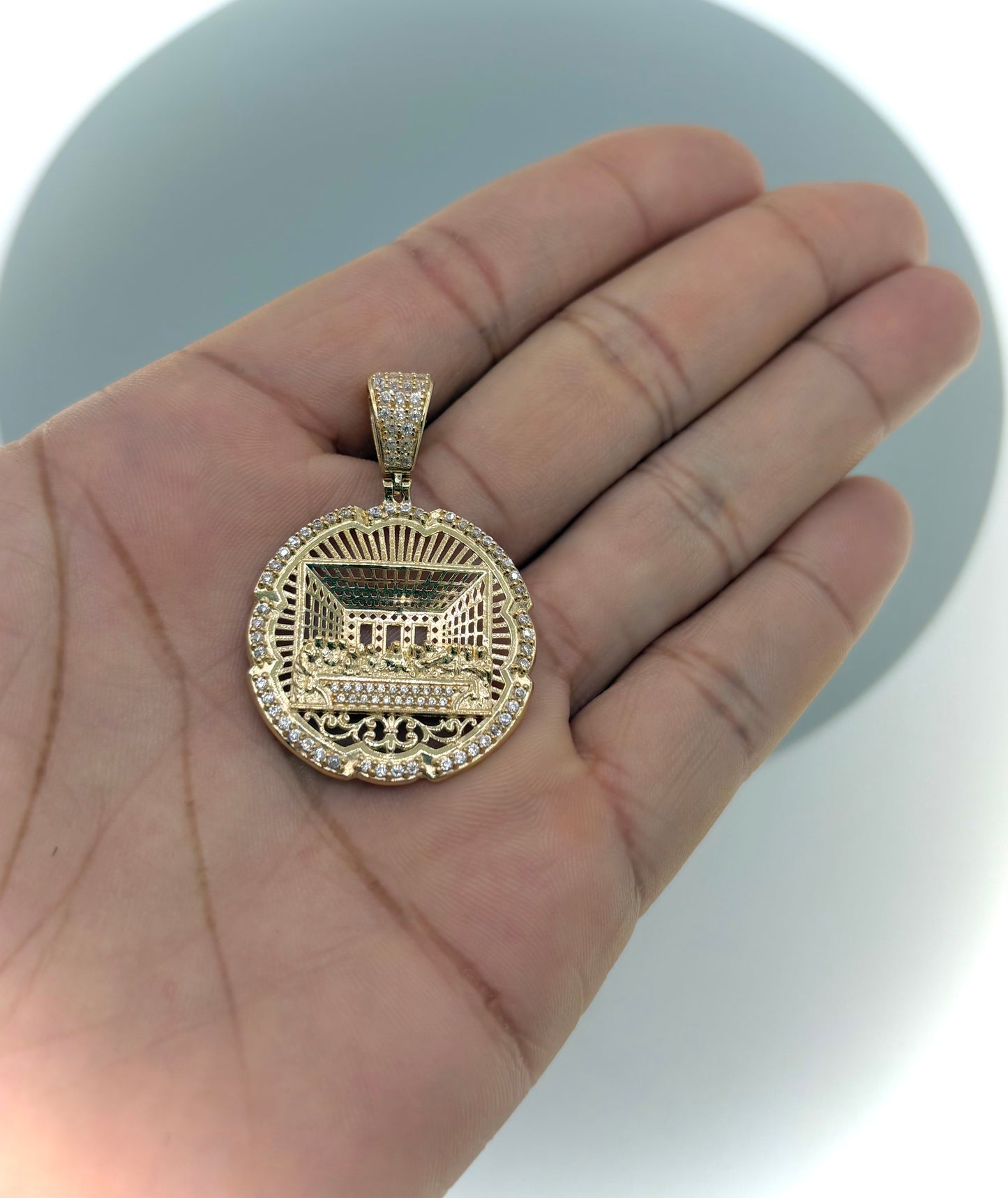 14K The Last Supper Pendant with CZ Stones
