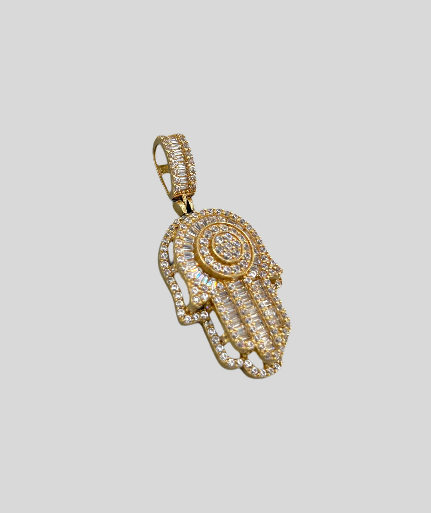 14K Hamsa Pendant with CZ Stones