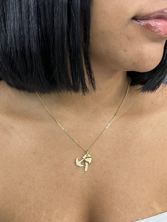 14K Flat Cuban Chain with Pendant