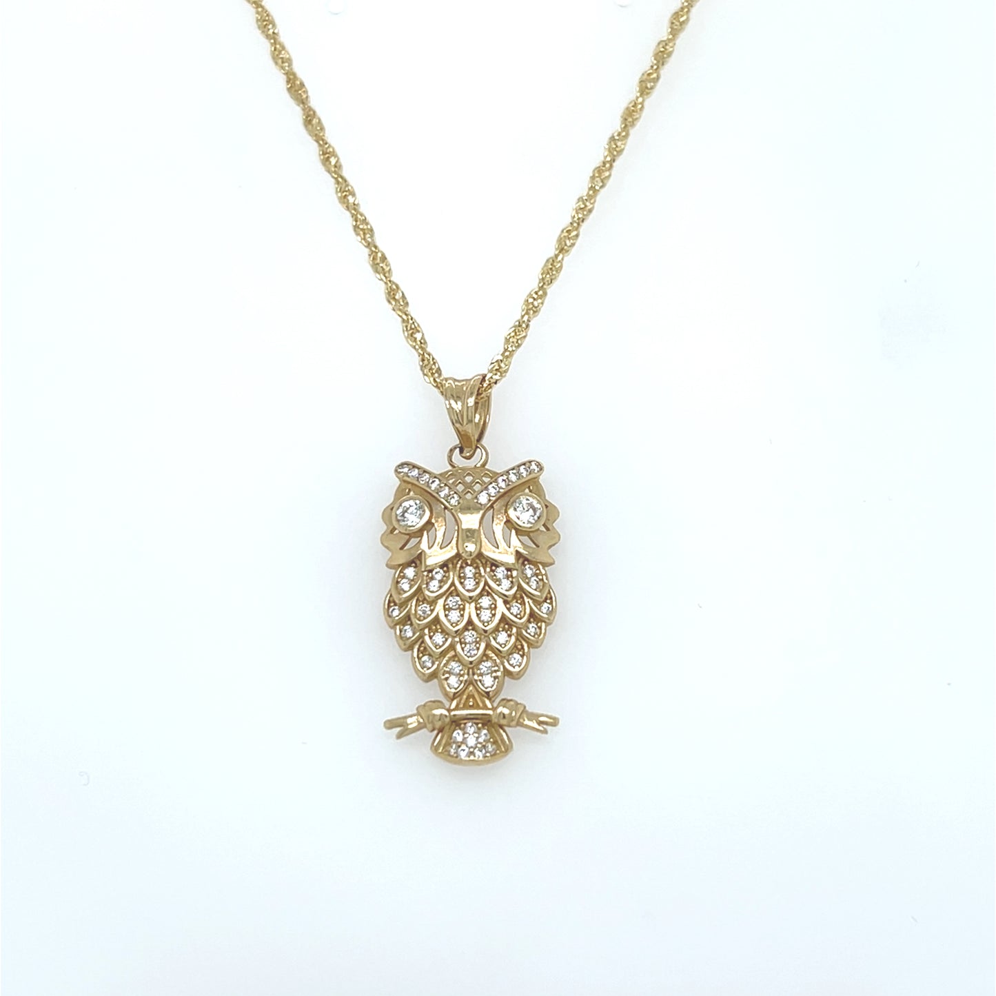 14K Búho 🦉 Pendant With Rope Chain YG