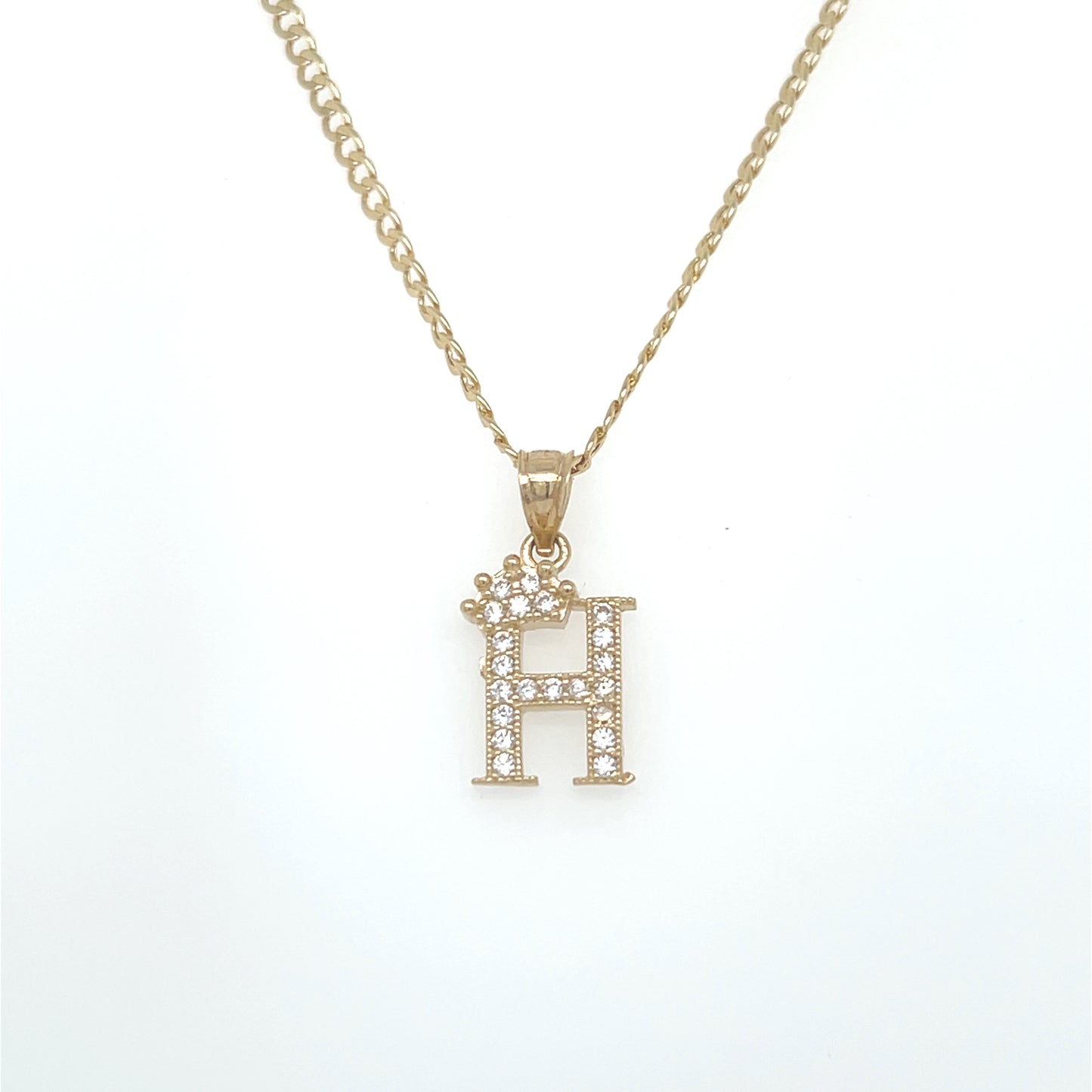 14K Initial Name Pendant With Cuba Chain Yellow Gold