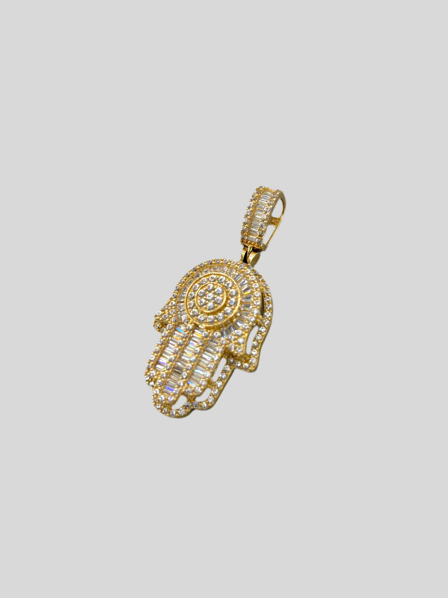 14K Hamsa Pendant with CZ Stones