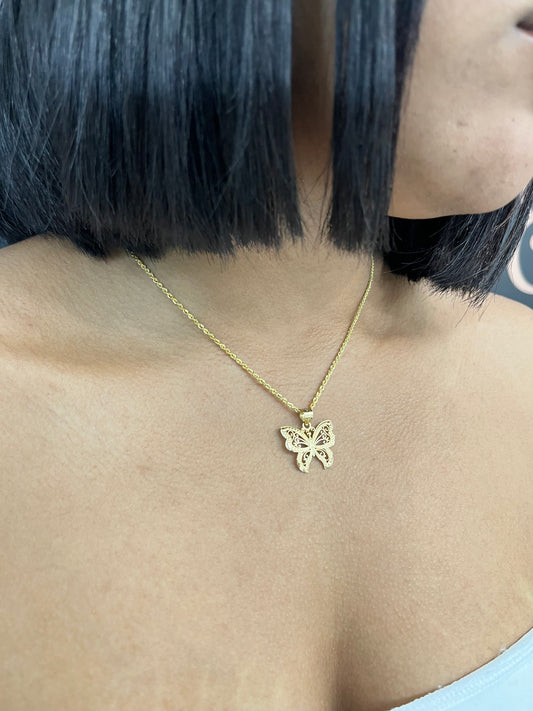 14K Rope Chain with Buttlefly Pendant with CZ Stones