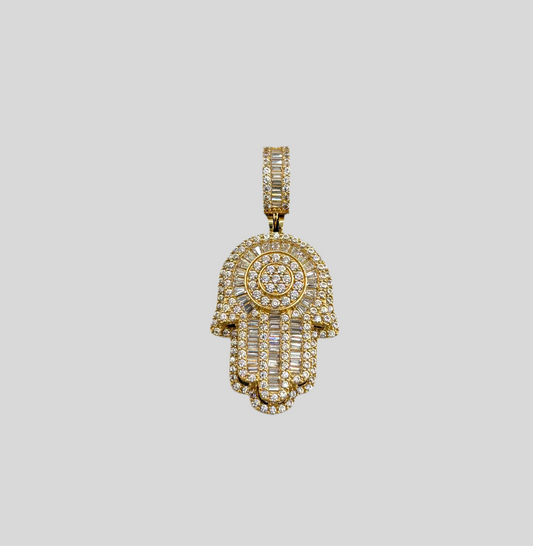 14K Hamsa Pendant with CZ Stones
