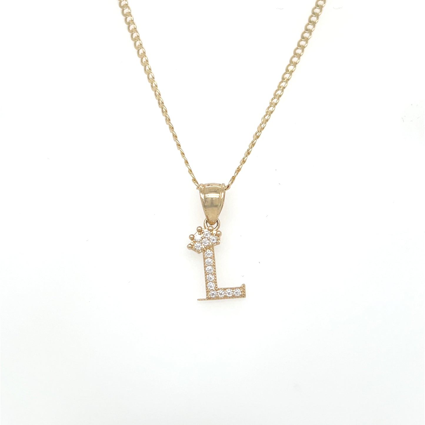 14K Initial Name Pendant With Cuba Chain Yellow Gold