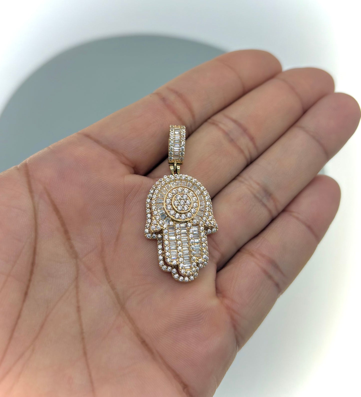 14K Hamsa Pendant with CZ Stones