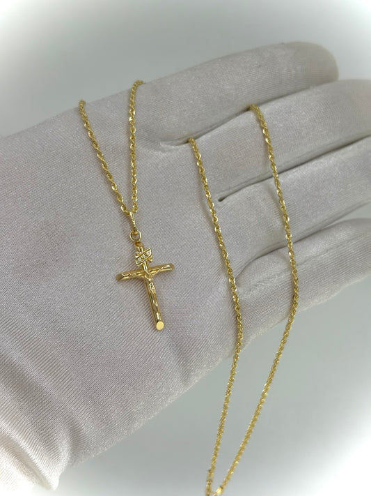 Rope Chain with Cross Pendant 14kt