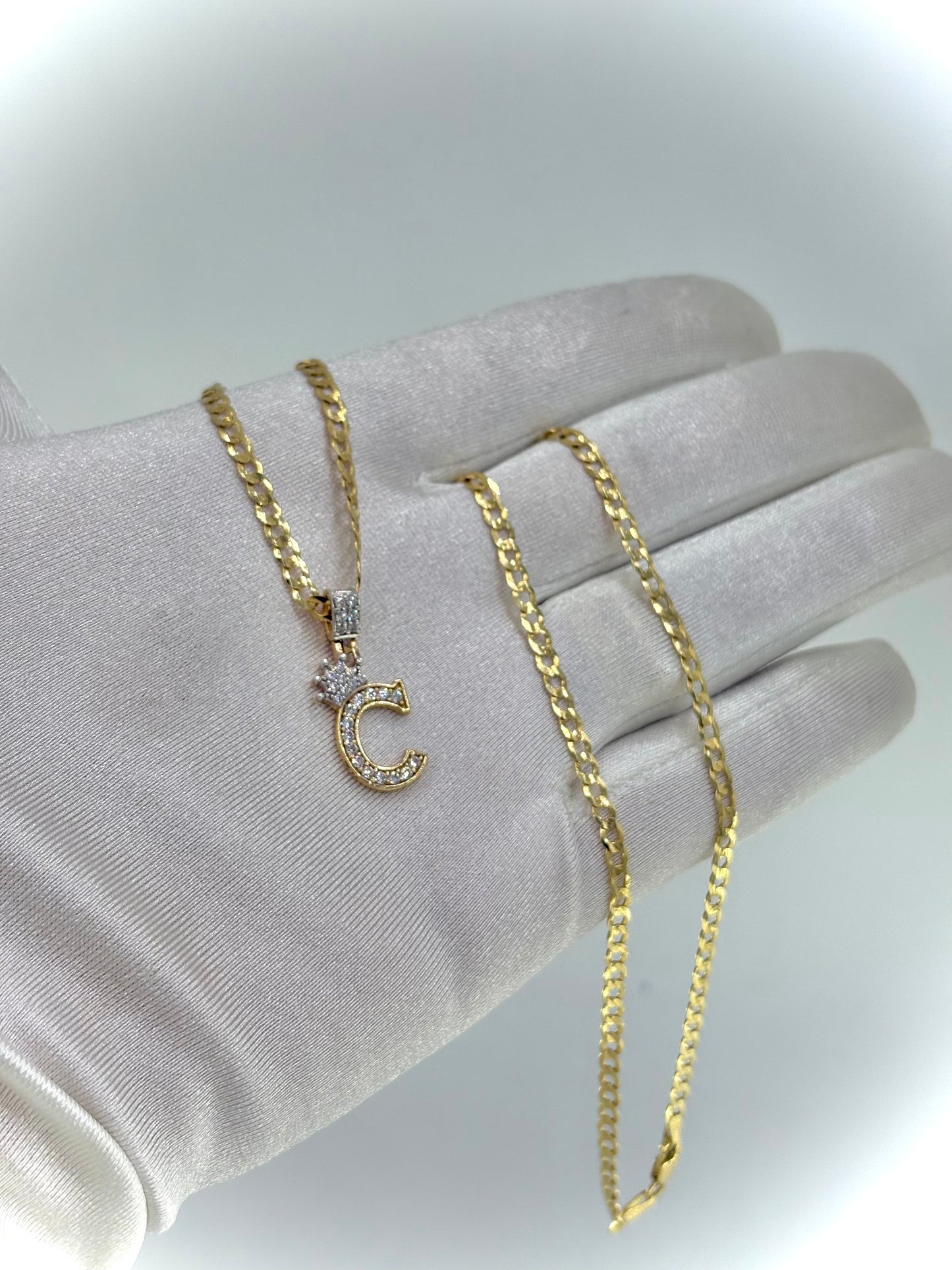 Solid Cuban Curb Chain W/ C Initial 14kt