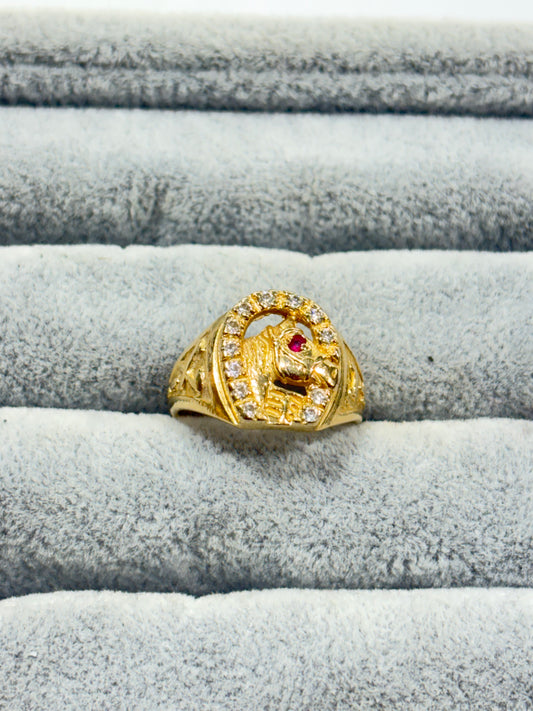 14K Hourse Men's Ring CZ