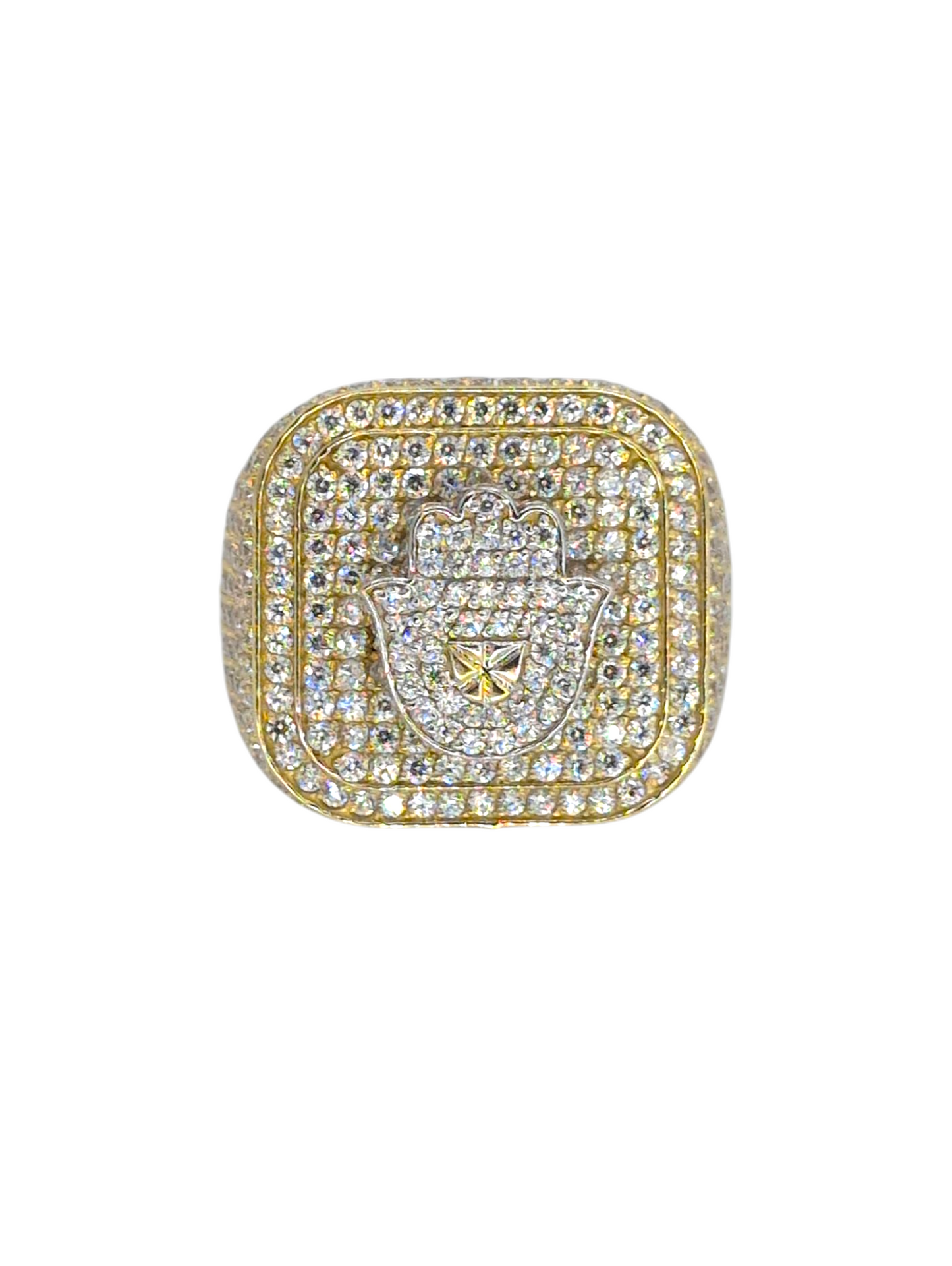 14K Hamsa Men's Ring CZ