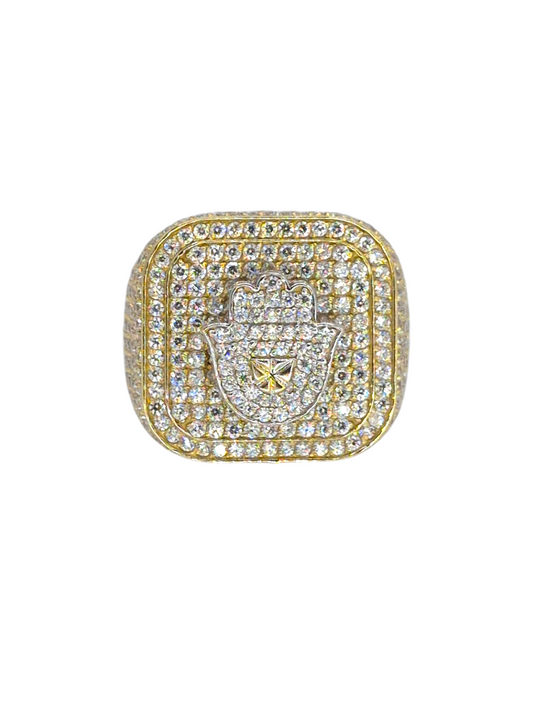 14K Hamsa Men's Ring CZ